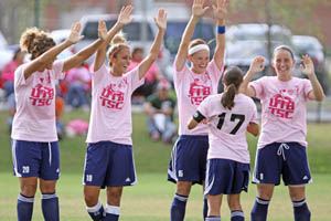 Members of the UTB women's soccer team at an elementary school event earlier this year. 