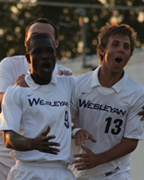 Theo Nabassi and John Kuethe celebrate their goal against OCU