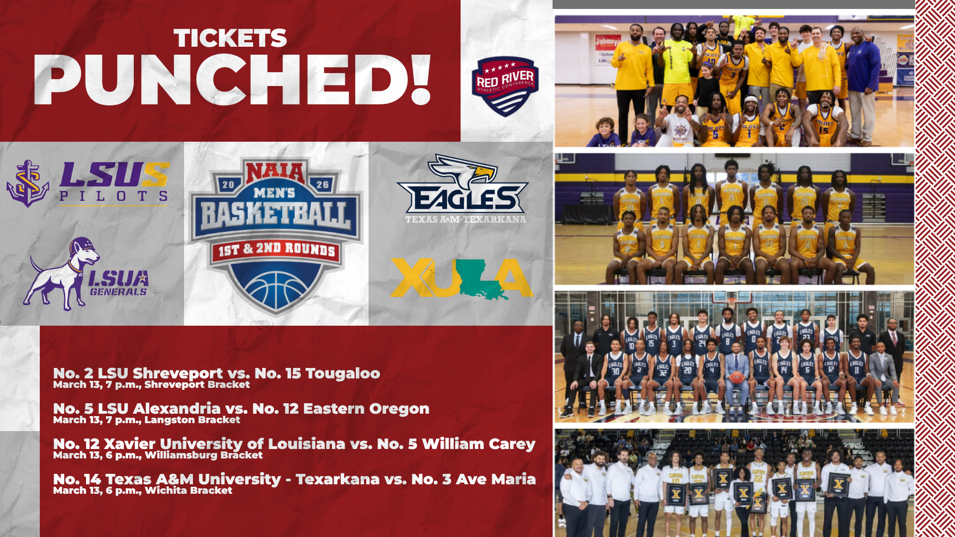 RRAC's LSUS, LSUA, TAMUT, and XULA set for NAIA Men's Basketball National Tournament
